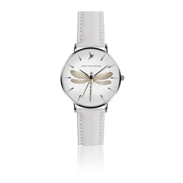 Дамски часовник с каишка от естествена кожа в бяло Fly - Emily Westwood