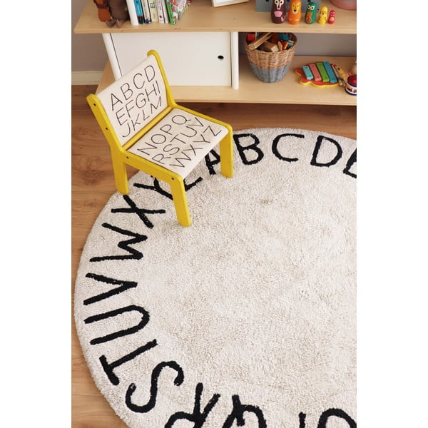 Кремав ръчно изработен памучен детски килим подходящ за пране ø150 cm ABC Natural Black – Lorena Canals-image-4