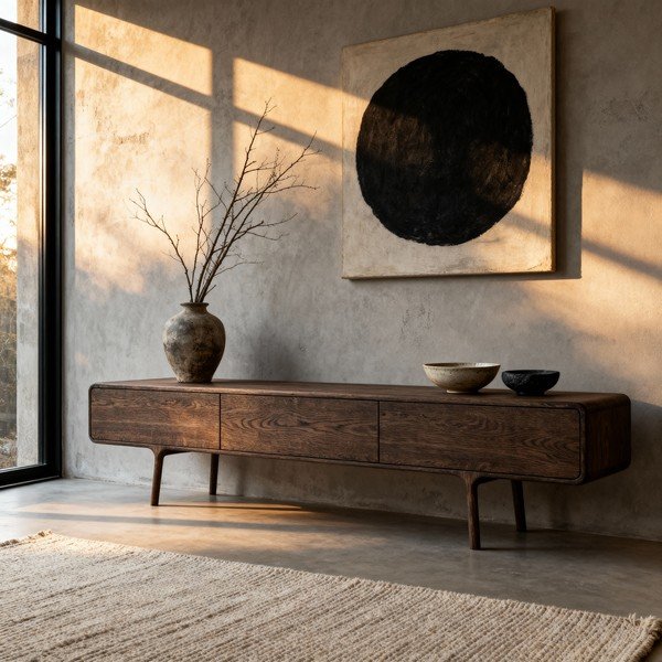 Кафява маса за телевизор от масивен дъб 220x45x45 cm Fawn – Gazzda-image-1