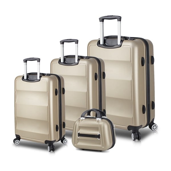 Комплект от 3 куфара за пътуване на колелца с USB портове и ръчен куфар в златисто My Valice LASSO Travel Set - Myvalice