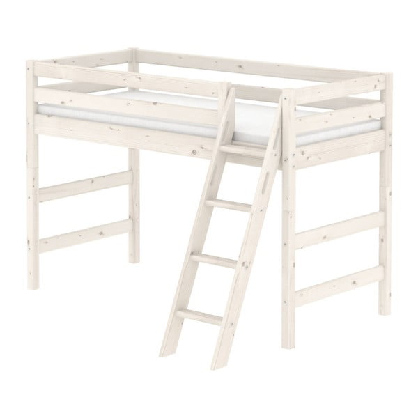 Бяло детско средно високо легло със стълба от борова дървесина , 90 x 200 cm Classic - Flexa
