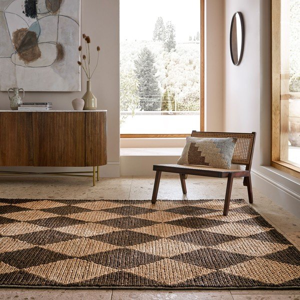 Кафяв/естествен ръчно изработен килим със смес от юта 160x230 cm Effie Diamond – Flair Rugs-image-1