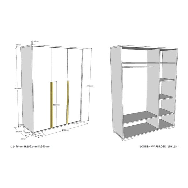 Бял детски гардероб 146x195 cm London – Vipack-image-3