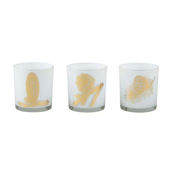 Комплект от 3 стъклени свещника с коледен мотив, височина 7,8 cm - Villa Collection