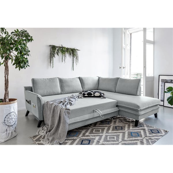 Светлосив ъглов разтегателен диван десен ъгъл Charming Charlie - Miuform-image-4