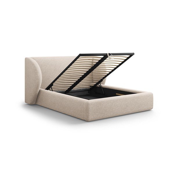 Бежово двойно тапицирано легло с място за съхранение с включена подматрачна рамка 160x200 cm Miley – Micadoni -image-3
