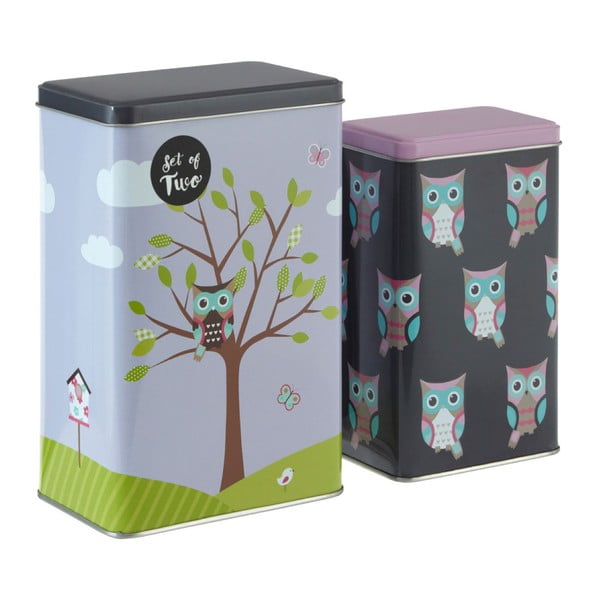 Комплект от 2 калаени кутии за съхранение Barber Happy Owls - Premier Housewares