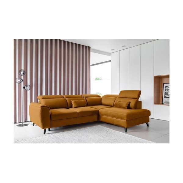 Жълт кадифен разтегателен ъглов диван с място за съхранение (десен ъгъл L форма) Noble – ELTAP-image-1