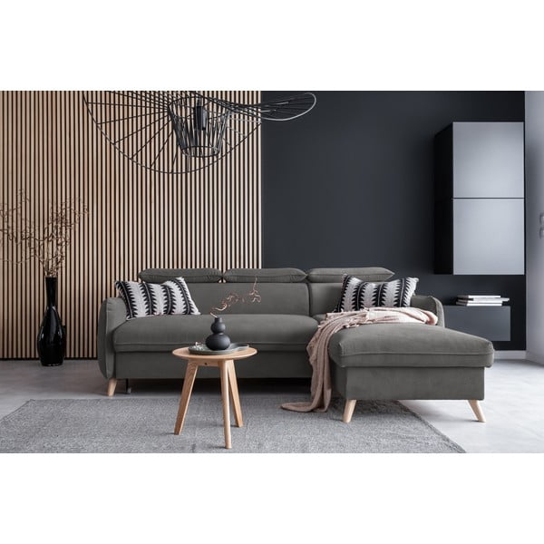 Тъмносив ъглов разтегателен диван от кадифе (десен ъгъл) Sweet Harmony - Miuform-image-1