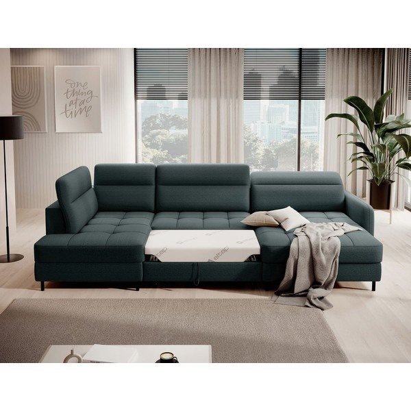 Зелен кадифен разтегателен ъглов диван с място за съхранение (ляв ъгъл U форма) Berrto – ELTAP-image-4