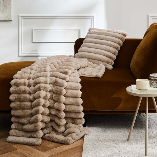 Светлокафяво одеяло от микроплюш 180x220 cm Boudoir – douceur d'intérieur-image-2