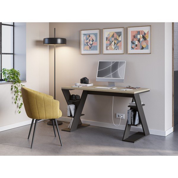 Работна маса с дъбов плот 60x137 cm Butterfly – Marckeric-image-1