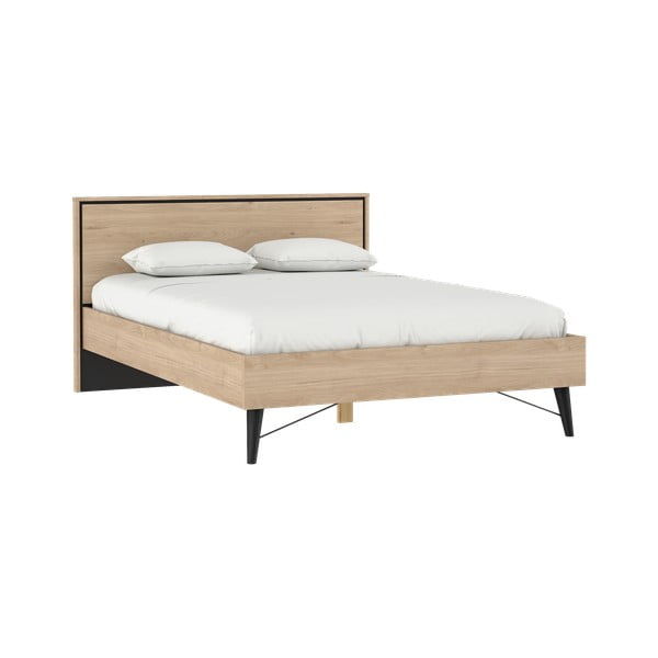 Двойно легло от дъбов декор с включена подматрачна рамка в естествен цвят 140x200 cm Ry – Tvilum