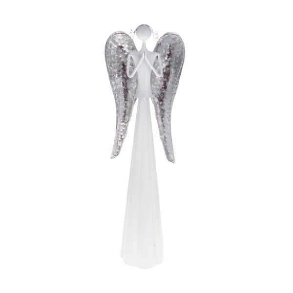 Статуетка на ангел от бял метал с LED светлина, височина 49 см - Dakls
