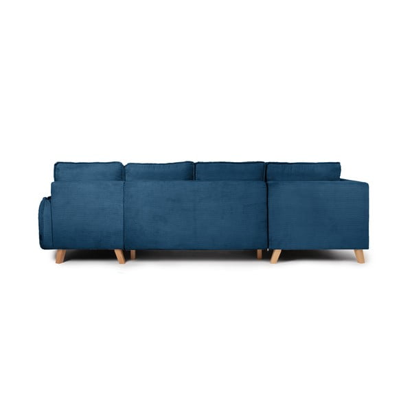 Син сгъваем ъглов диван от рипсено кадифе (ляв ъгъл/"U" форма) Tori – Bonami Selection-image-4
