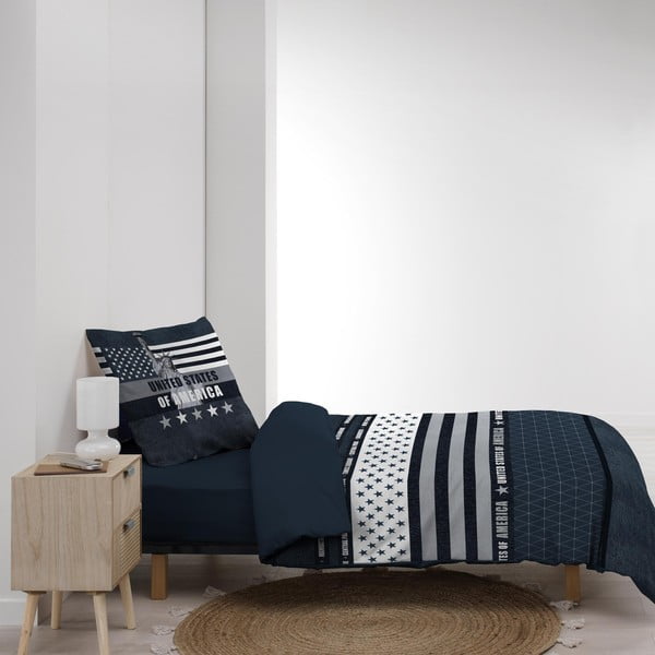 Тъмносиньо единично  памучно спално бельо 140x200 cm States – douceur d'intérieur-image-3