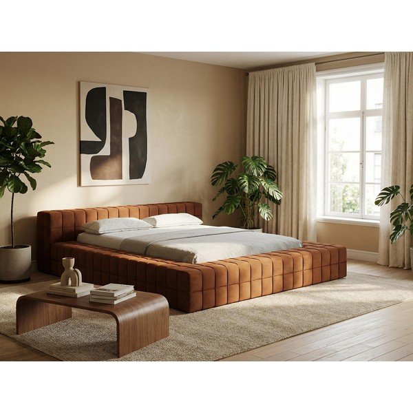 Светлосиньо двойно тапицирано легло с включена подматрачна рамка 140x200 cm Akela – Makamii-image-1