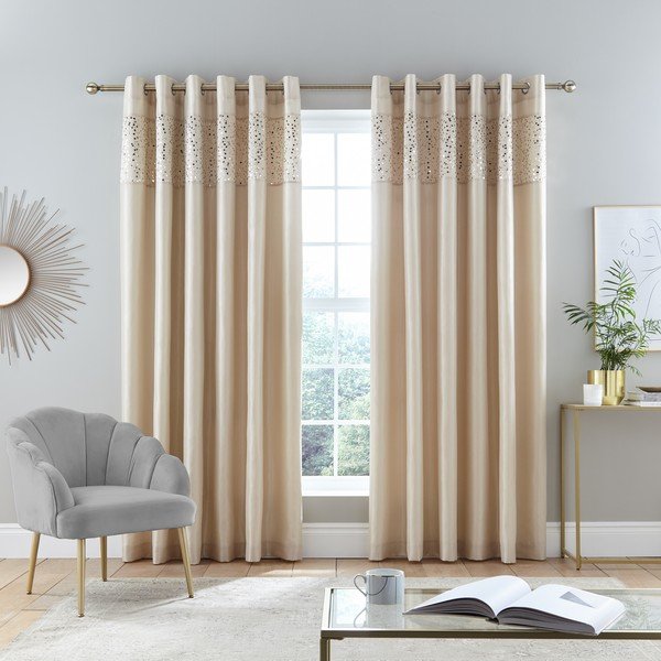 Бежови завеси в комплект от 2 броя 168x229 cm Glitzy - Catherine Lansfield-image-1