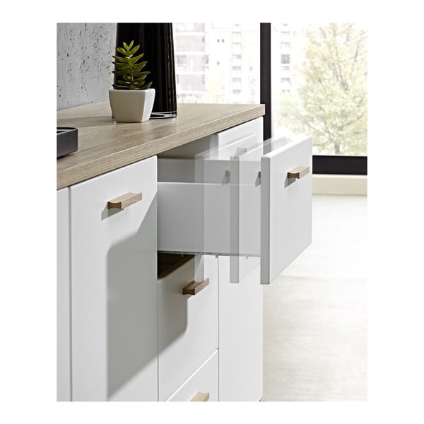 Бял нисък скрин от дъб 192x85 cm Oslo - Germania-image-2