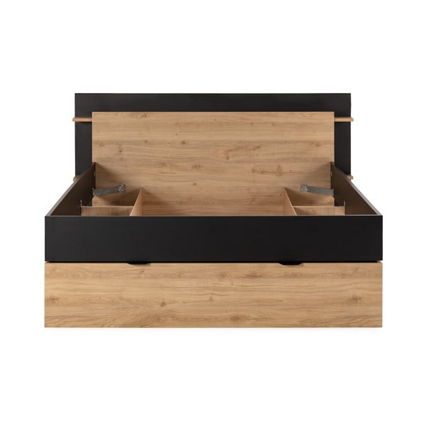 Черно-естествено двойно легло 160x200 cm от декор от дъб  с място за съхранение без ламелно дъно Albo – Marckeric-image-3