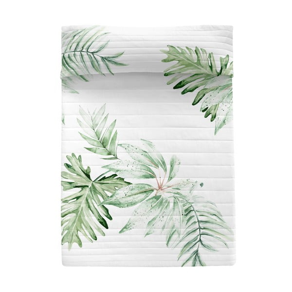 Бяла и зелена памучна ватирана покривка за легло 240x260 cm Delicate - Happy Friday