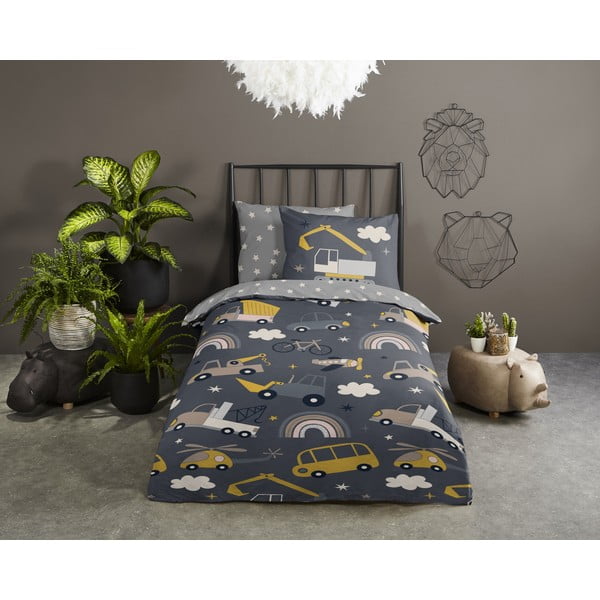Сиво единично  памучно детско спално бельо 140x200 cm Rush – Good Morning-image-1