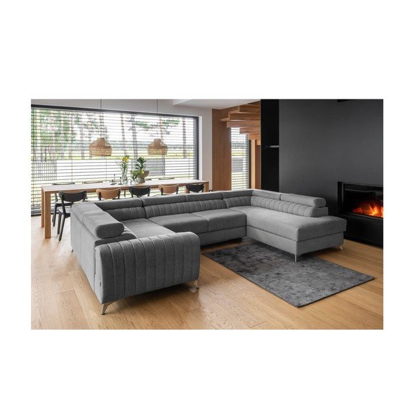 Тъмносив разтегателен ъглов диван с място за съхранение (десен ъгъл U форма) Louis – ELTAP-image-1