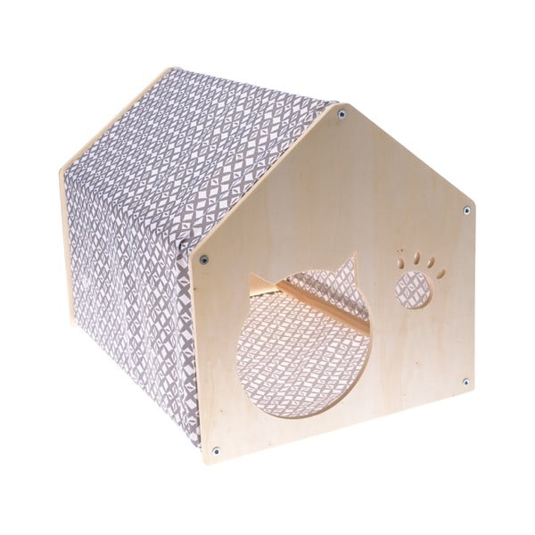 Къщичка за котка в сиво-естествен цвят с памучно покритие на страните 38x51.5 cm – Dakls
