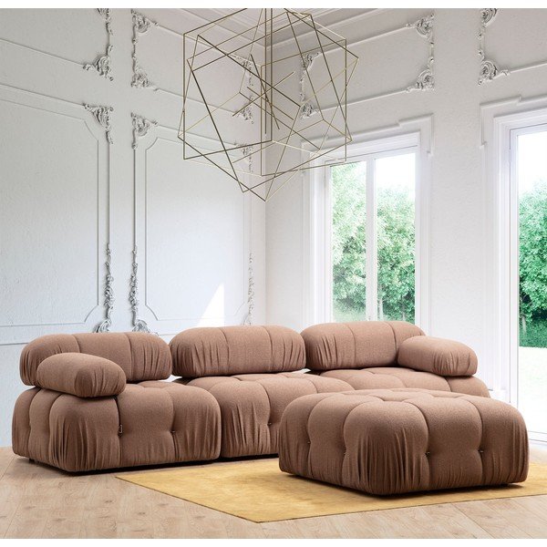 Кафява табуретка от плат bouclé Bubble – Artie-image-2