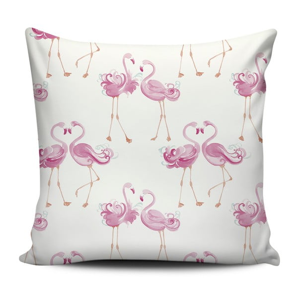 Růžovobílý polštář Home de Bleu Love Flamingos, 43 x 43 cm
