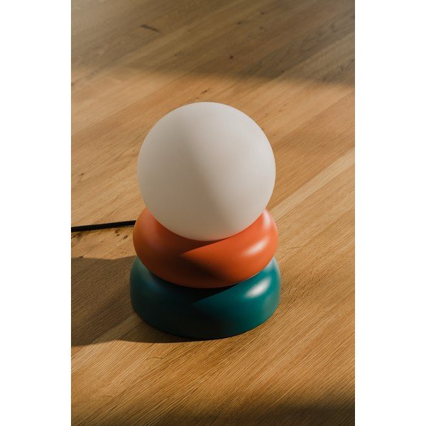 Настолна лампа от масивна дървесина в петролен цвят/оранжева със стъклен абажур (височина 24 cm) Otem – noo.ma-image-4