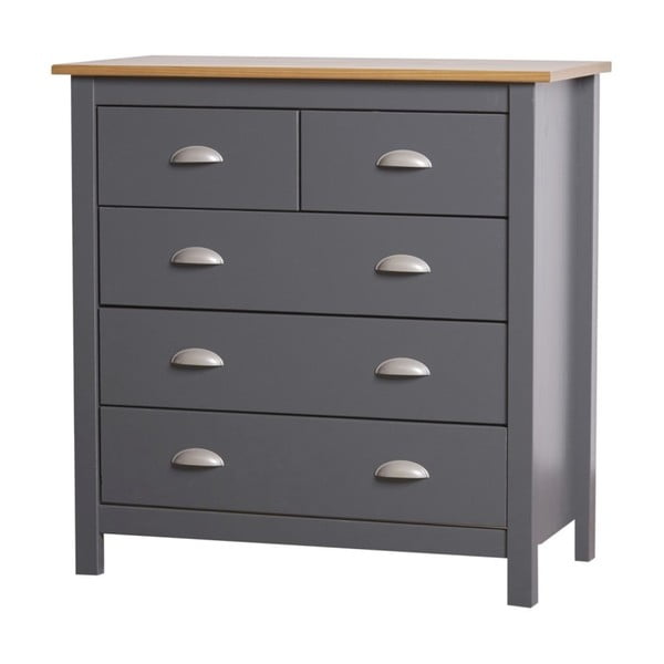 Антрацитно сив скрин от масивна борова дървесина с 5 чекмеджета Jade - Marckeric-image-2