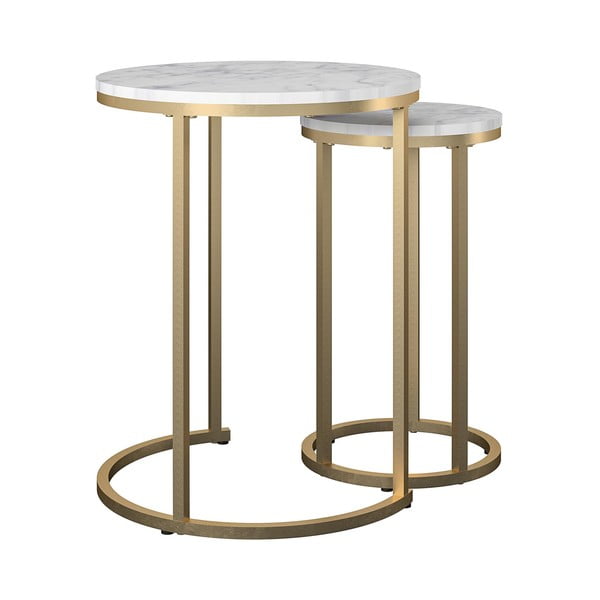 Бели/златисти кръгли масички за кафе в комплект от 2 бр. от декор от мрамор ø 45 cm Amelia – CosmoLiving by Cosmopolitan-image-1