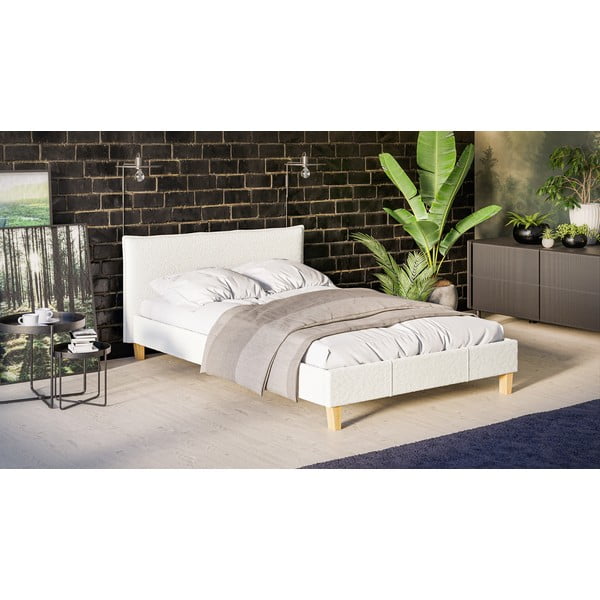 Кремаво тапицирано двойно легло с решетка 140x200 cm Tina - Ropez-image-2