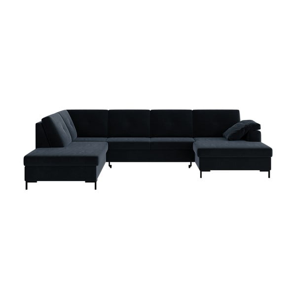 Тъмносиньо кадифе, U-образен разтегателен диван, ляв ъгъл Moor - Ghado