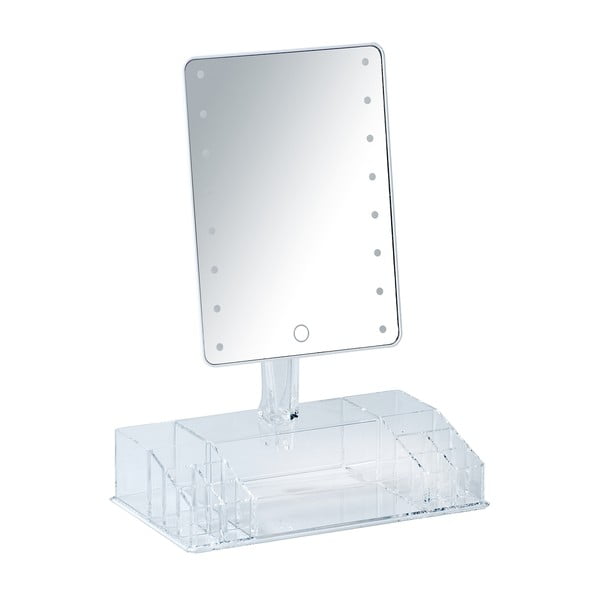 Бяло козметично огледало с LED подсветка и органайзер за грим Farnese - Wenko