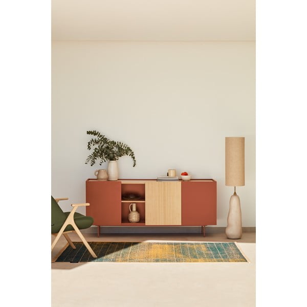 Нисък скрин с чекмеджета в цвят тухла и естествен дъб 180x78 cm Otto - Teulat-image-1