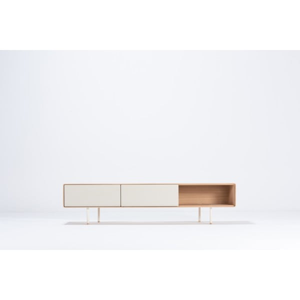 Бяла/естествена маса за телевизор от масивен дъб 200x48 cm Fina – Gazzda-image-2