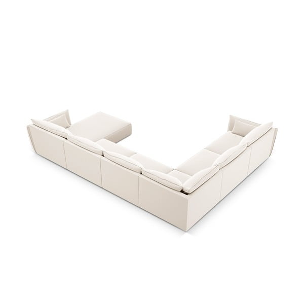 Бежов кадифен ъглов диван (ляв ъгъл/U форма) Vanda – Mazzini Sofas-image-3