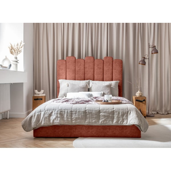 Тапицирано двойно легло с място за съхранение и решетка 160x200 cm в тухлен цвят Dreamy Aurora - Miuform-image-3