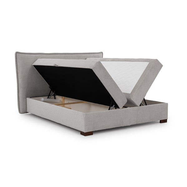 Светлосиво боксспринг легло с място за съхранение 140x200 cm Lysa – Ropez-image-2