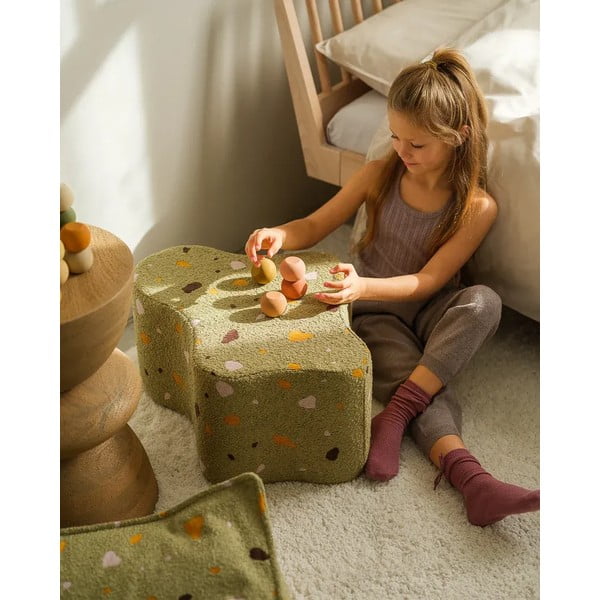 Зелен детски пуф от букле и шенил Terrazzo Cloud – Wigiwama-image-1