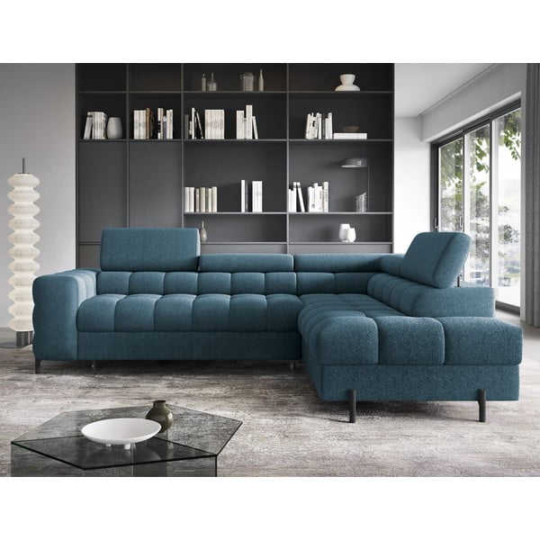 Син разтегателен ъглов диван с място за съхранение от букле (десен ъгъл L форма) Ferucce – ELTAP-image-1