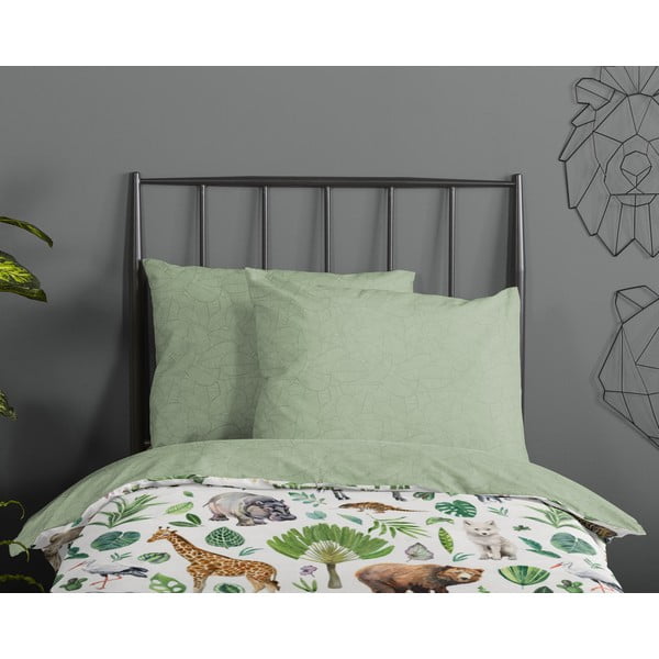 Зелено единично  памучно детско спално бельо 140x200 cm Samba – Good Morning-image-2