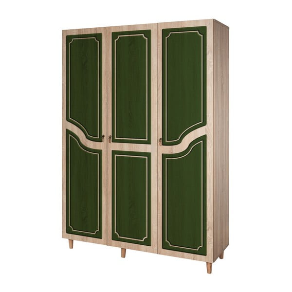 Mode Зелен гардероб с три врати Retro, 135 x 192 cm - Vella