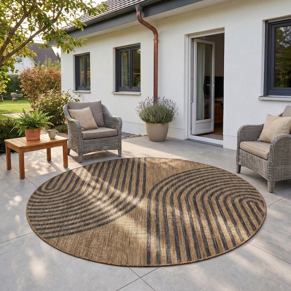 Черен/кафяв кръгъл килим за открито и закрито ø 160 cm Mira 1453 – Ayyildiz Carpets-image-1