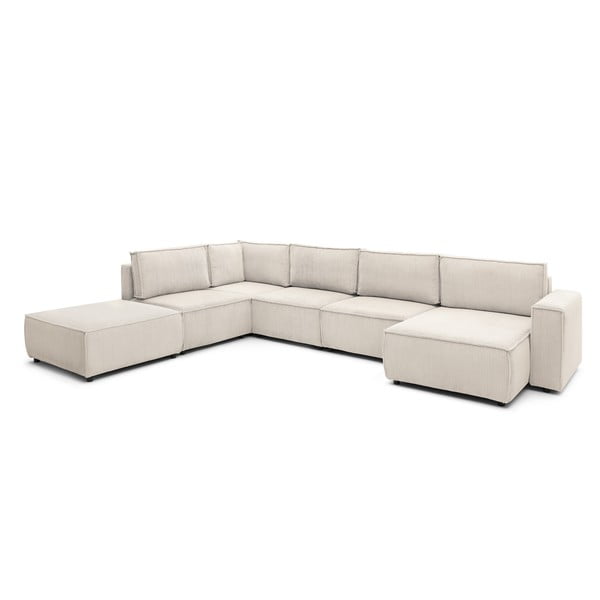 Кремав велурен U-образен ъглов диван, ляв ъгъл Nihad modular - Bobochic Paris-image-3