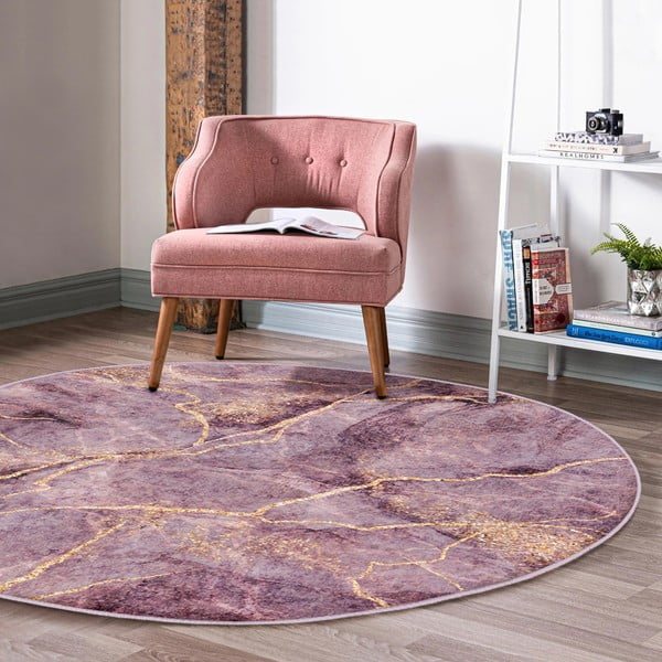 Розов кръгъл килим подходящ за пране и за прахосмукачки роботи ø 120 cm Comfort – Mila Home-image-1