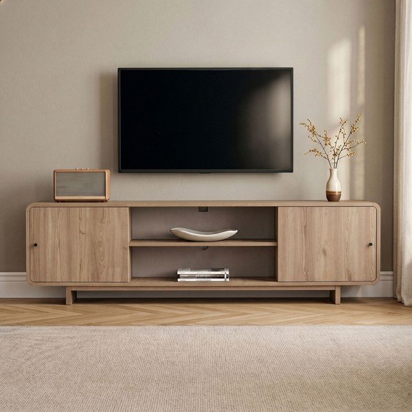 Маса за телевизор от декор от дъб  в светло естествен цвят 180x52x34 cm Mirel – Nordure-image-1
