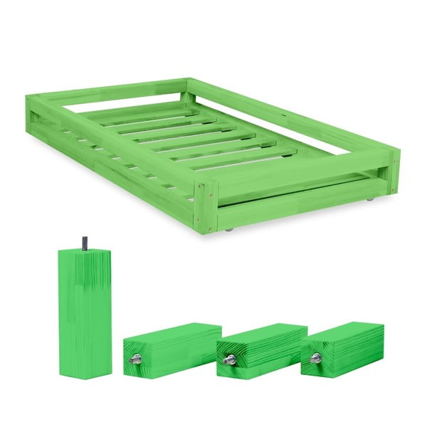 Set zelené zásuvky pod postel a 4 prodloužených nohou Benlemi, pro postel 80 x 160 cm